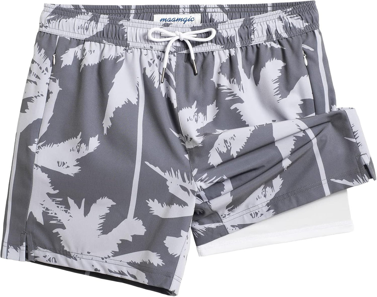maamgic Mens Swim Trunks with Compression Liner 5 Inch Quick Dry for Beach