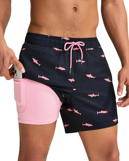 maamgic Mens Swim Trunks with Compression Liner 5 Inch Quick Dry for Beach