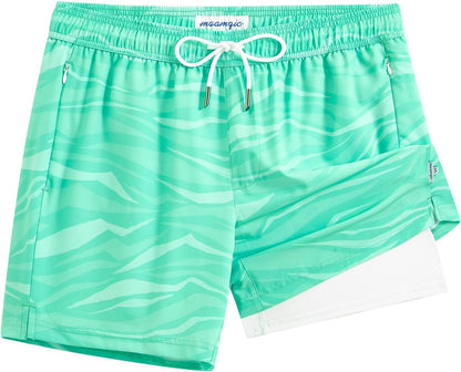 maamgic Mens Swim Trunks with Compression Liner 5 Inch Quick Dry for Beach