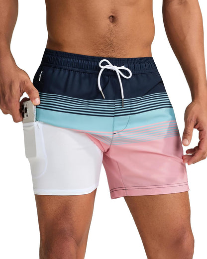 maamgic Mens Swim Trunks with Compression Liner 5 Inch Quick Dry for Beach