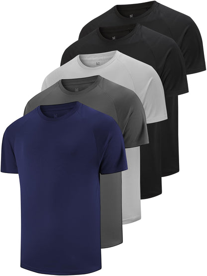 5 Pack Men's Dry Fit T Shirts Athletic Running Gym Workout Short Sleeve Tee Shirts for Men