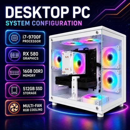 Desktop PC, i7-7700, RX 580 8GB, 16GB RAM, 256GB SSD, WiFi 6, Black