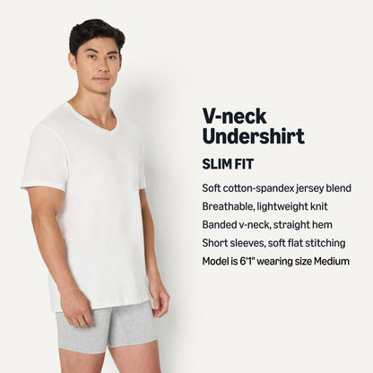 Amazon Essentials Men's Slim Fit V-Neck Undershirt, Breathable Cotton, Pack of 6