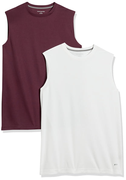 Amazon Essentials Men's Active Performance Tech Muscle Sleeveless Top, Breathable Moisture Wicking Workout Shirt, Pack of 2