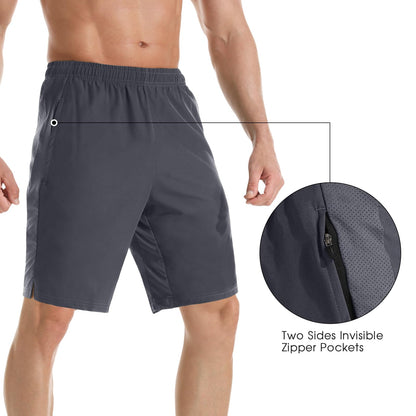 Men's 7" Athletic Running Shorts Lightweight Quick Dry Gym Workout Shorts with Zipper Pockets