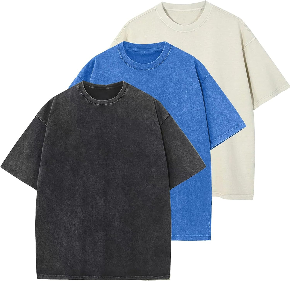 Men's Cotton T-Shirts Oversized Unisex Short Sleeves Casual Loose Wash Solid Basic Tee Tops