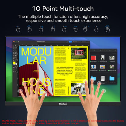 Prechen 23.8 Inch Dual Stacked Touchscreen Monitor, FHD IPS, 75Hz 65W USB-C Charging Computer Monitors 10 Point Touch, 99% sRGB, VESA USB-C/HDMI, Dual Touch Monitor for Laptop, Mac, Windows