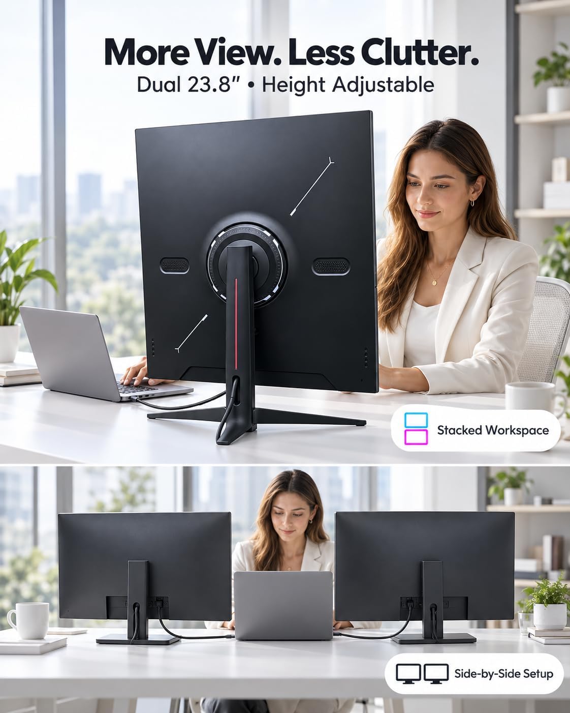 Prechen 23.8 Inch Dual Stacked Touchscreen Monitor, FHD IPS, 75Hz 65W USB-C Charging Computer Monitors 10 Point Touch, 99% sRGB, VESA USB-C/HDMI, Dual Touch Monitor for Laptop, Mac, Windows