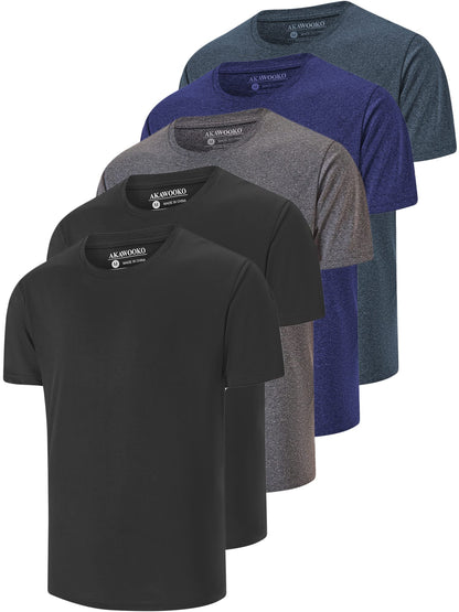 5 Pack Men's Dry Fit T Shirts Athletic Running Gym Workout Short Sleeve Tee Shirts for Men