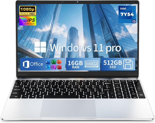 2026 Flagship 15.6" Business Laptop Computer, 16GB RAM 512GB SSD, Core i5-7Y54(Up to 3.2GHz), Windows 11 Pro, Office 365, Fan Cooling, 2-Year Warranty, Portable Traditional Lap Top for Students & Work