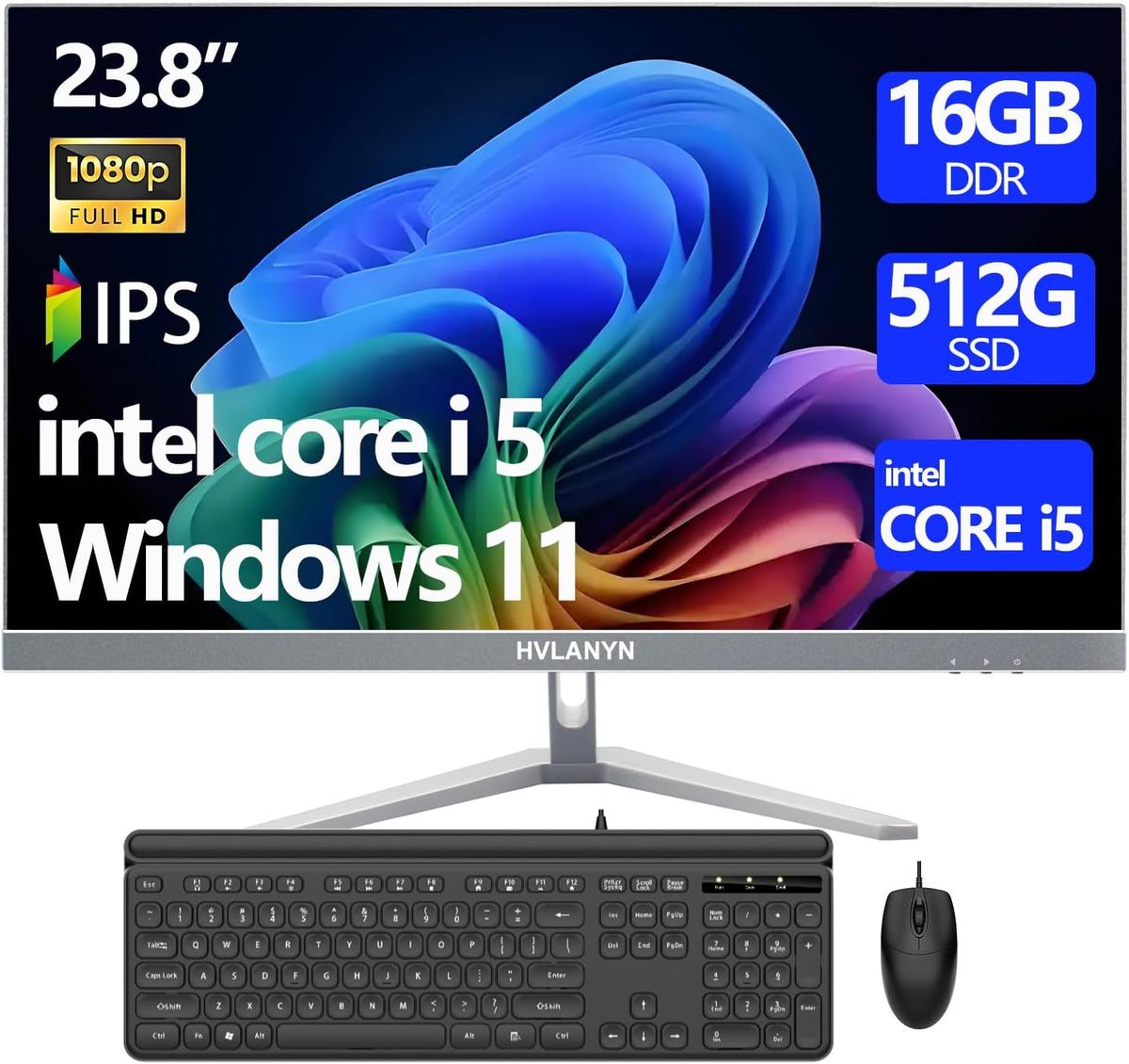 23.8-Inch Fhd All-in-One Desktop Compute,Core i5, 16GB DDR RAM,512GB PCIe SSD,1920x1080 FHD Display, WiFi, Bluetooth,Mouse and Keyboard Include