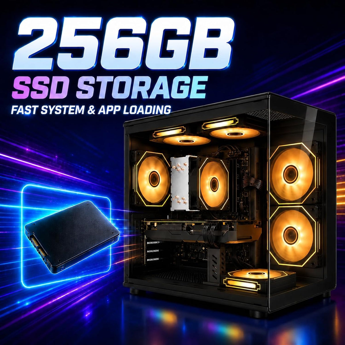 Desktop PC, i7-7700, RX 580 8GB, 16GB RAM, 256GB SSD, WiFi 6, Black
