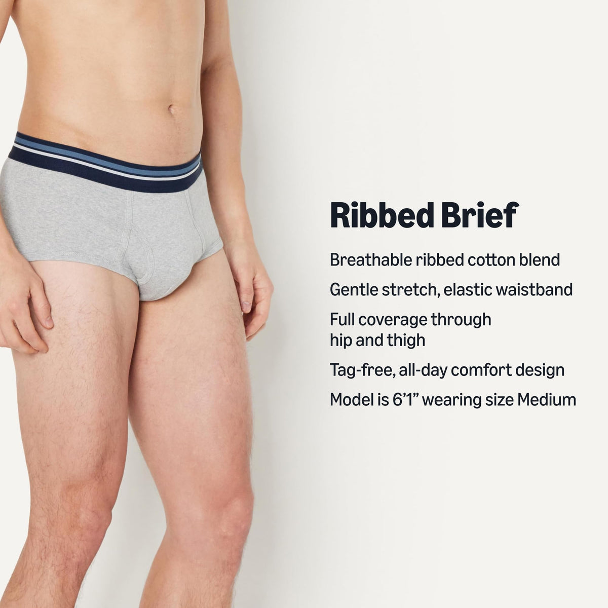 Amazon Essentials Men's Breathable Ribbed Knit Briefs with Elasticized Waistband, Multipacks