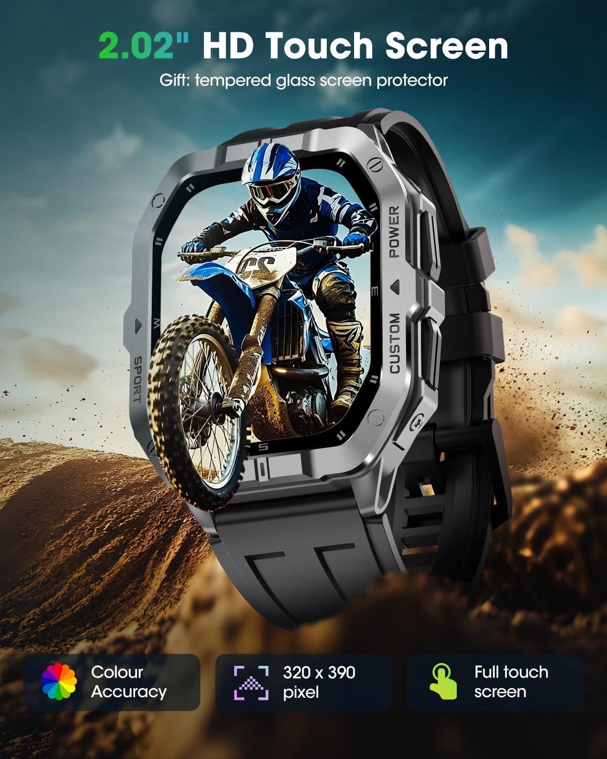 Military Smart Watch Built-in GPS,Bluetooth Calling, for iPhone & Android