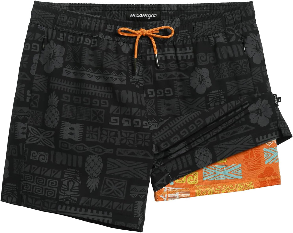 maamgic Mens Swim Trunks with Compression Liner 5 Inch Quick Dry for Beach