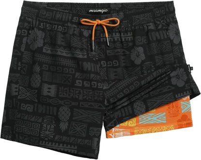maamgic Mens Swim Trunks with Compression Liner 5 Inch Quick Dry for Beach