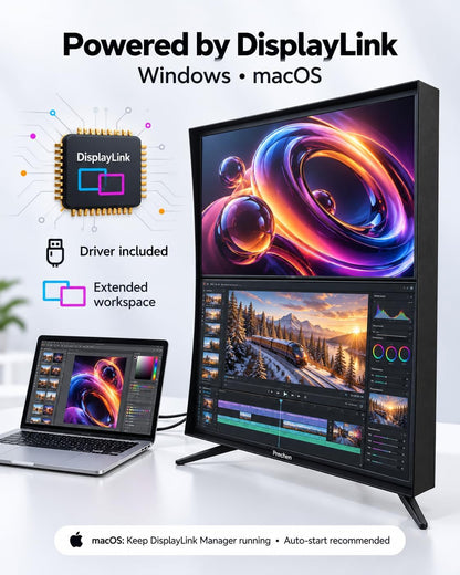 Prechen 23.8 Inch Dual Stacked Touchscreen Monitor, FHD IPS, 75Hz 65W USB-C Charging Computer Monitors 10 Point Touch, 99% sRGB, VESA USB-C/HDMI, Dual Touch Monitor for Laptop, Mac, Windows