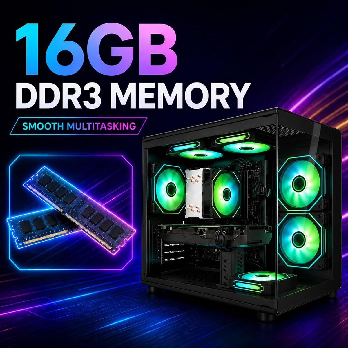 Desktop PC, i7-7700, RX 580 8GB, 16GB RAM, 256GB SSD, WiFi 6, Black