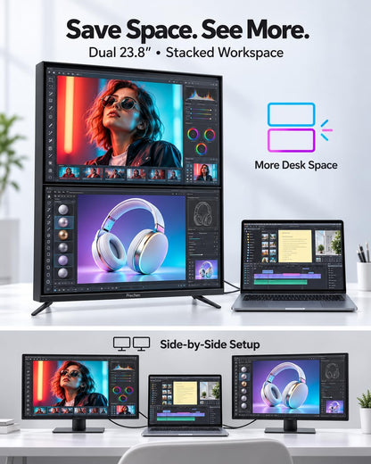 Prechen 23.8 Inch Dual Stacked Touchscreen Monitor, FHD IPS, 75Hz 65W USB-C Charging Computer Monitors 10 Point Touch, 99% sRGB, VESA USB-C/HDMI, Dual Touch Monitor for Laptop, Mac, Windows