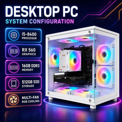 Desktop PC, i7-7700, RX 580 8GB, 16GB RAM, 256GB SSD, WiFi 6, Black