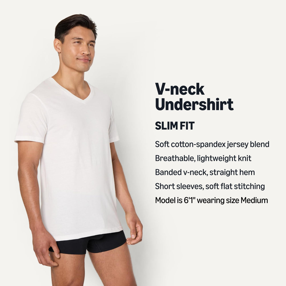 Amazon Essentials Men's Slim Fit V-Neck Undershirt, Breathable Cotton, Pack of 6