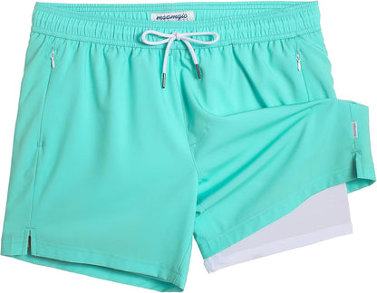 maamgic Mens Swim Trunks with Compression Liner 5 Inch Quick Dry for Beach