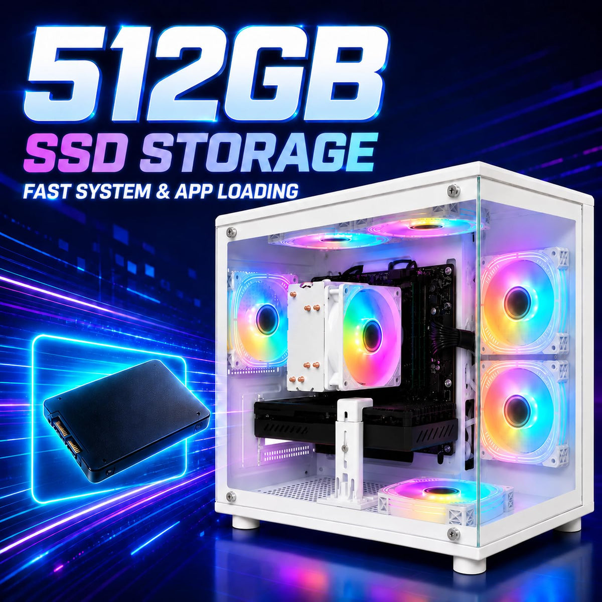 Desktop PC, i7-7700, RX 580 8GB, 16GB RAM, 256GB SSD, WiFi 6, Black