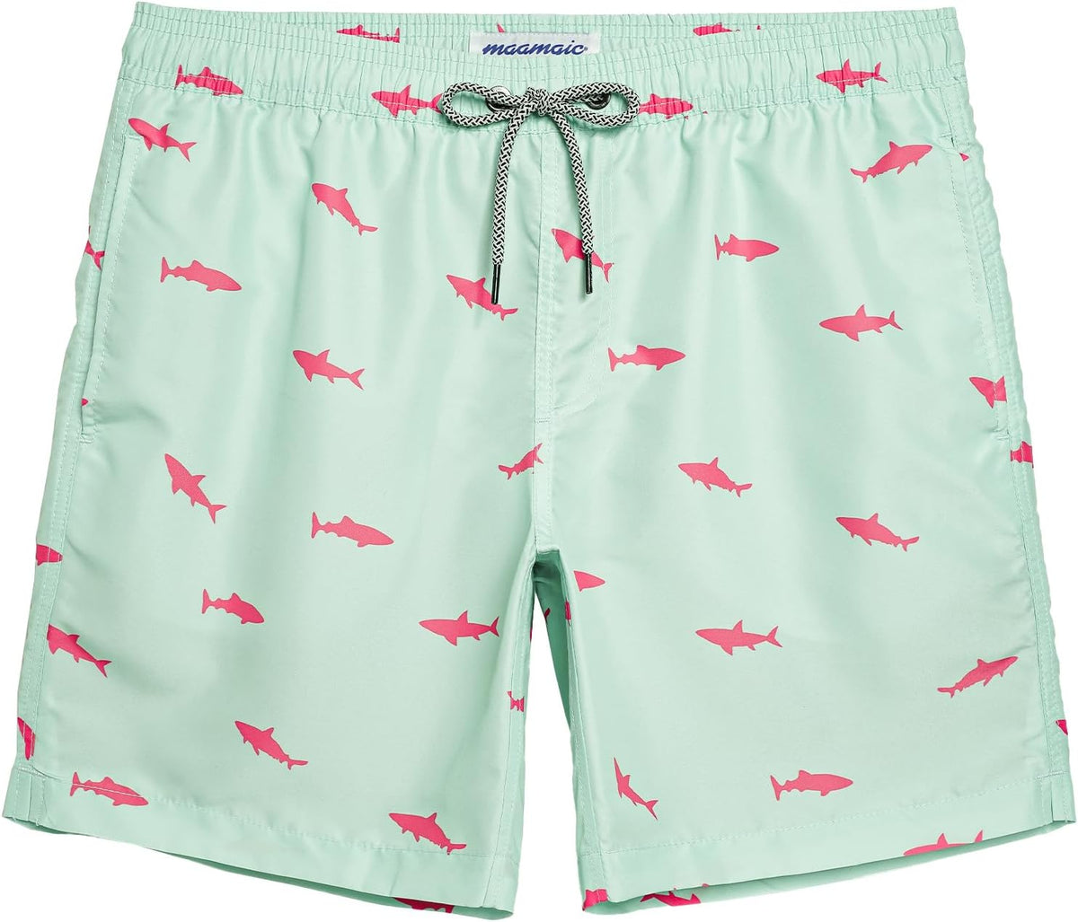 maamgic Mens Swim Trunks Quick Dry Mesh Linner with Pockets 7" Beach Shorts
