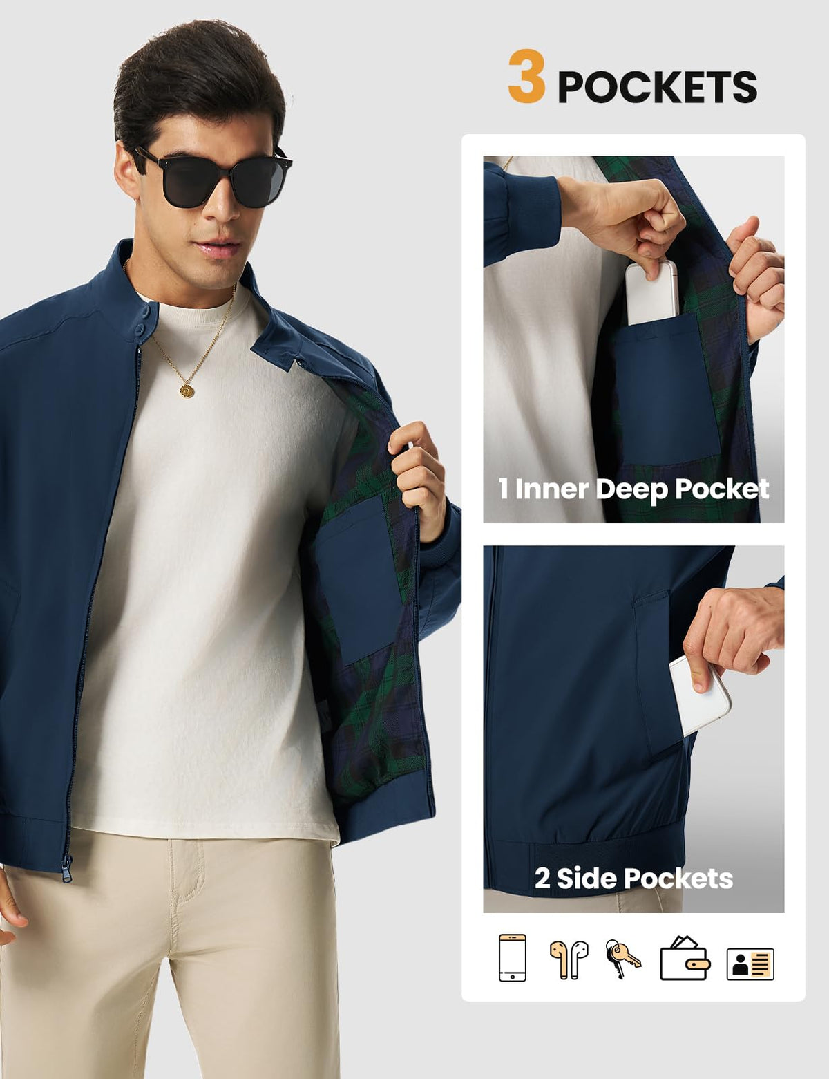 TBMPOY Men's Lightweight Jackets Casual Windbreaker Light Golf Fall