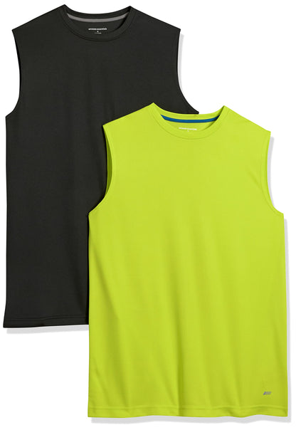 Amazon Essentials Men's Active Performance Tech Muscle Sleeveless Top, Breathable Moisture Wicking Workout Shirt, Pack of 2