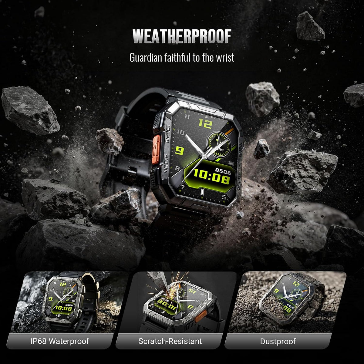 Military Smart Watch for Men with 100-Day Standby/Flashlight/Compass