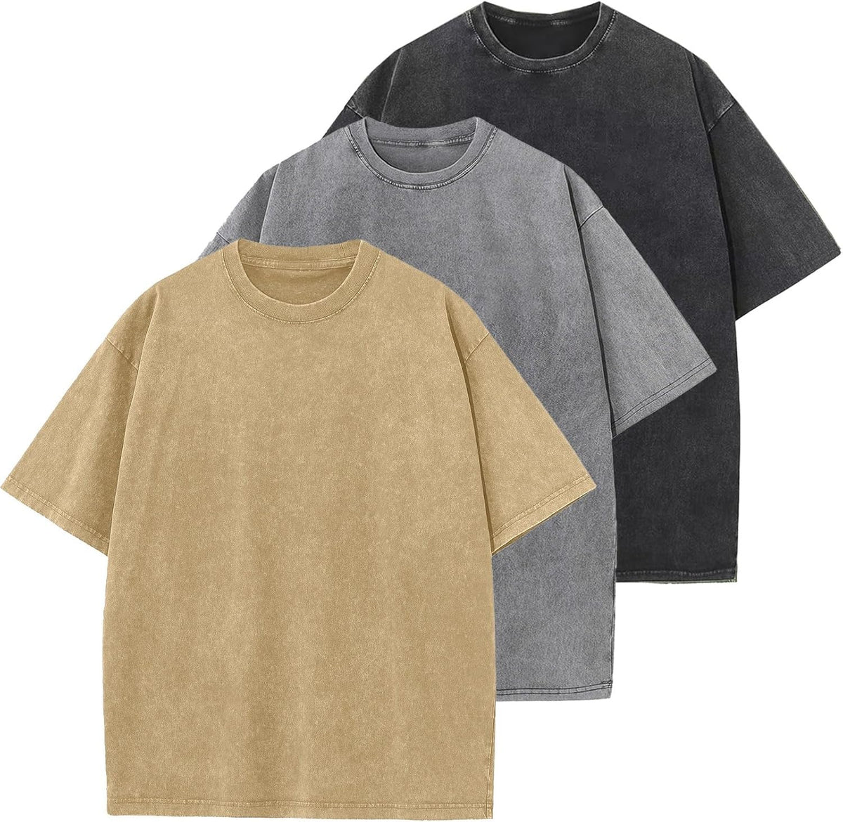 Men's Cotton T-Shirts Oversized Unisex Short Sleeves Casual Loose Wash Solid Basic Tee Tops