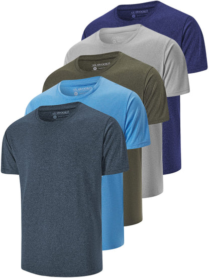 5 Pack Men's Dry Fit T Shirts Athletic Running Gym Workout Short Sleeve Tee Shirts for Men