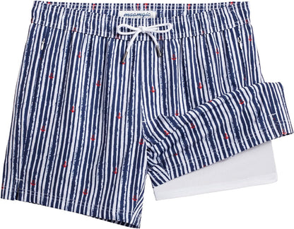 maamgic Mens Swim Trunks with Compression Liner 5 Inch Quick Dry for Beach
