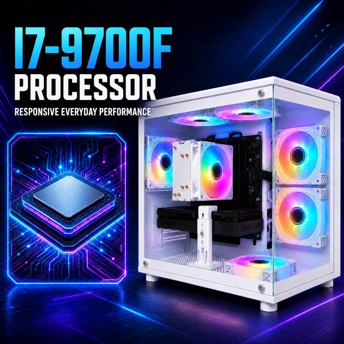 Desktop PC, i7-7700, RX 580 8GB, 16GB RAM, 256GB SSD, WiFi 6, Black