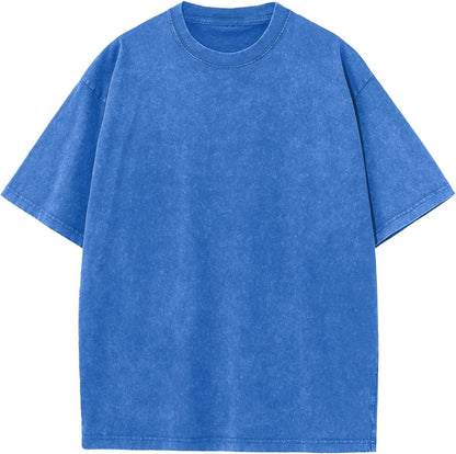 Men's Cotton T-Shirts Oversized Unisex Short Sleeves Casual Loose Wash Solid Basic Tee Tops