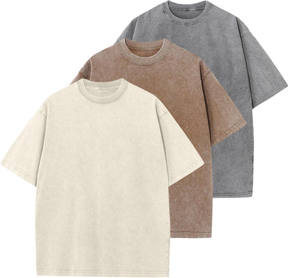 Men's Cotton T-Shirts Oversized Unisex Short Sleeves Casual Loose Wash Solid Basic Tee Tops