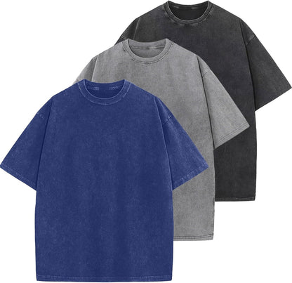 Men's Cotton T-Shirts Oversized Unisex Short Sleeves Casual Loose Wash Solid Basic Tee Tops