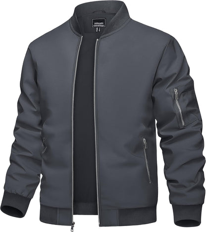 TACVASEN Men's Bomber Jacket Lightweight Casual Spring Fall Windbreaker Zip Up Coat with Pocket