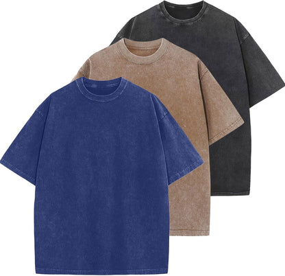 Men's Cotton T-Shirts Oversized Unisex Short Sleeves Casual Loose Wash Solid Basic Tee Tops