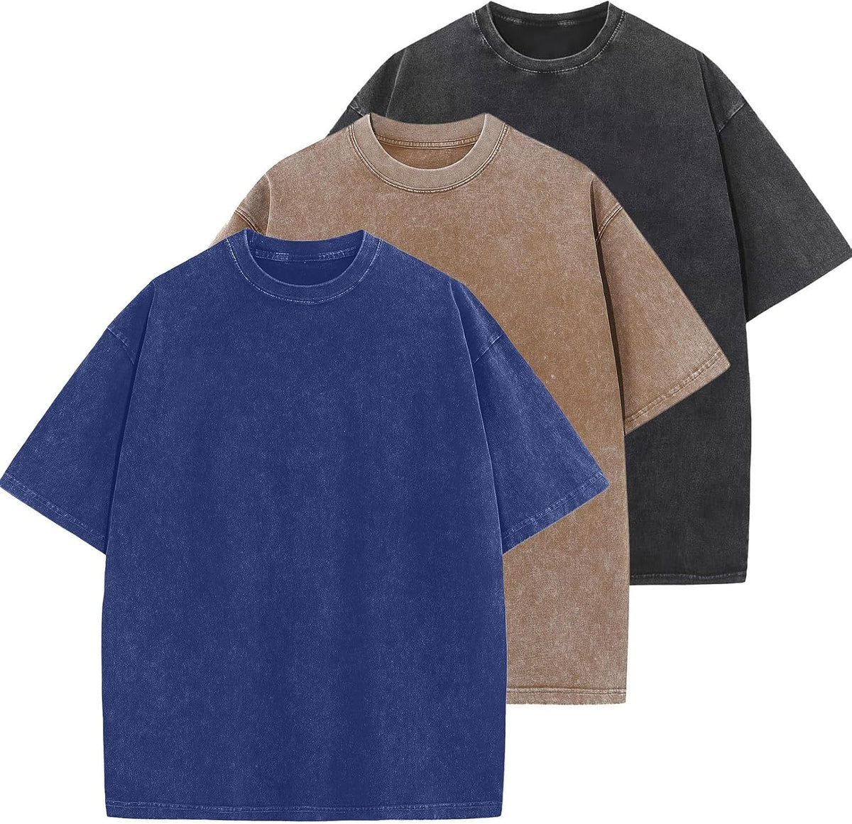 Men's Cotton T-Shirts Oversized Unisex Short Sleeves Casual Loose Wash Solid Basic Tee Tops