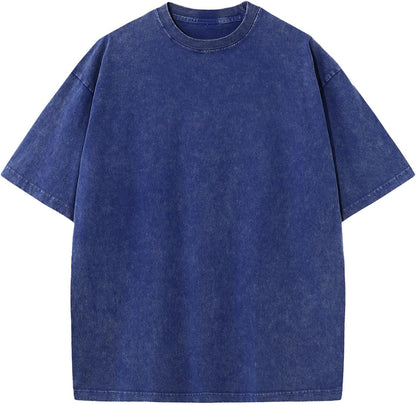 Men's Cotton T-Shirts Oversized Unisex Short Sleeves Casual Loose Wash Solid Basic Tee Tops