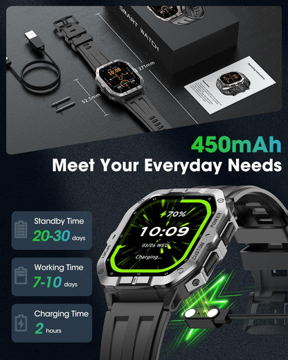 Military Smart Watch Built-in GPS,Bluetooth Calling, for iPhone & Android