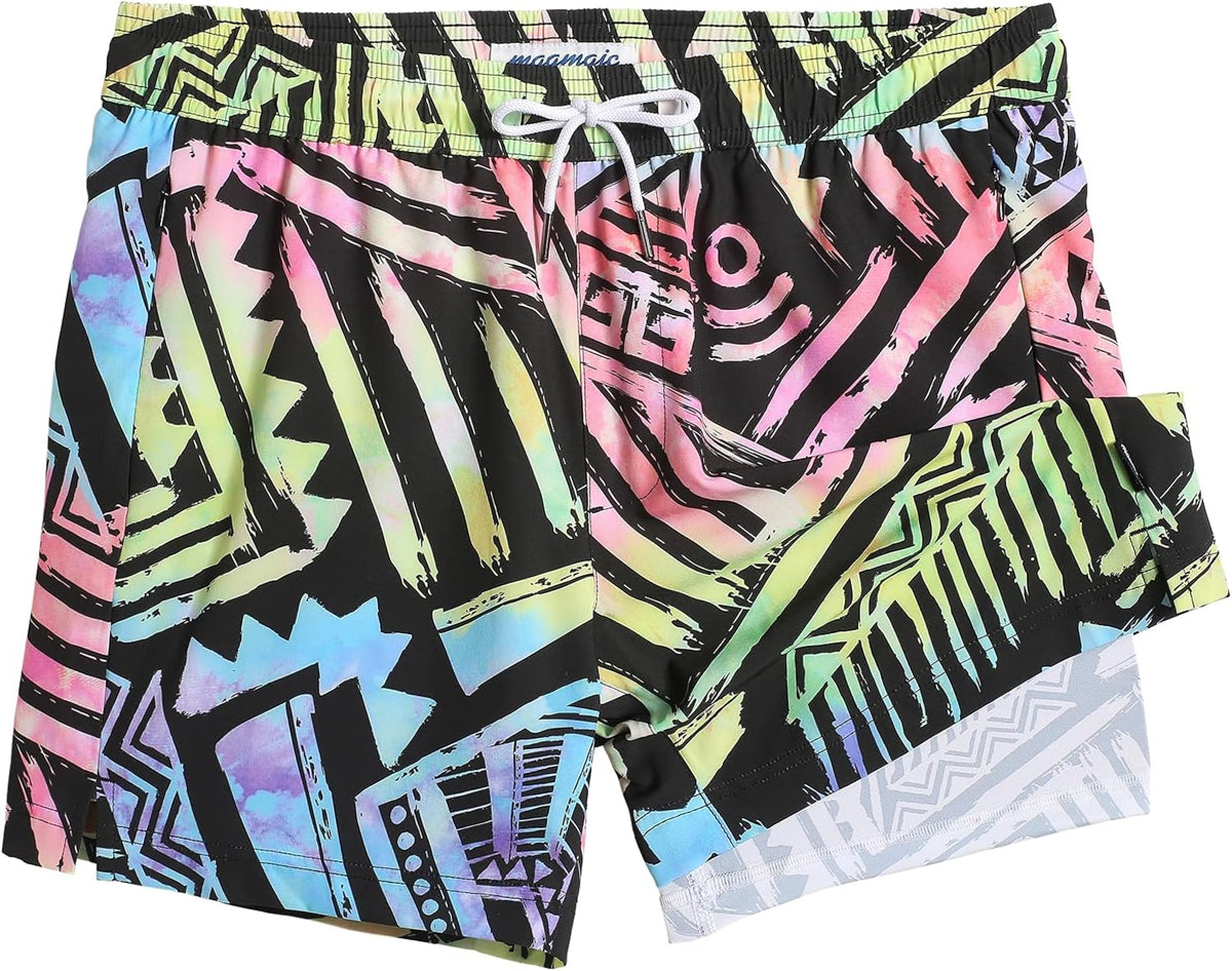 maamgic Mens Swim Trunks with Compression Liner 5 Inch Quick Dry for Beach