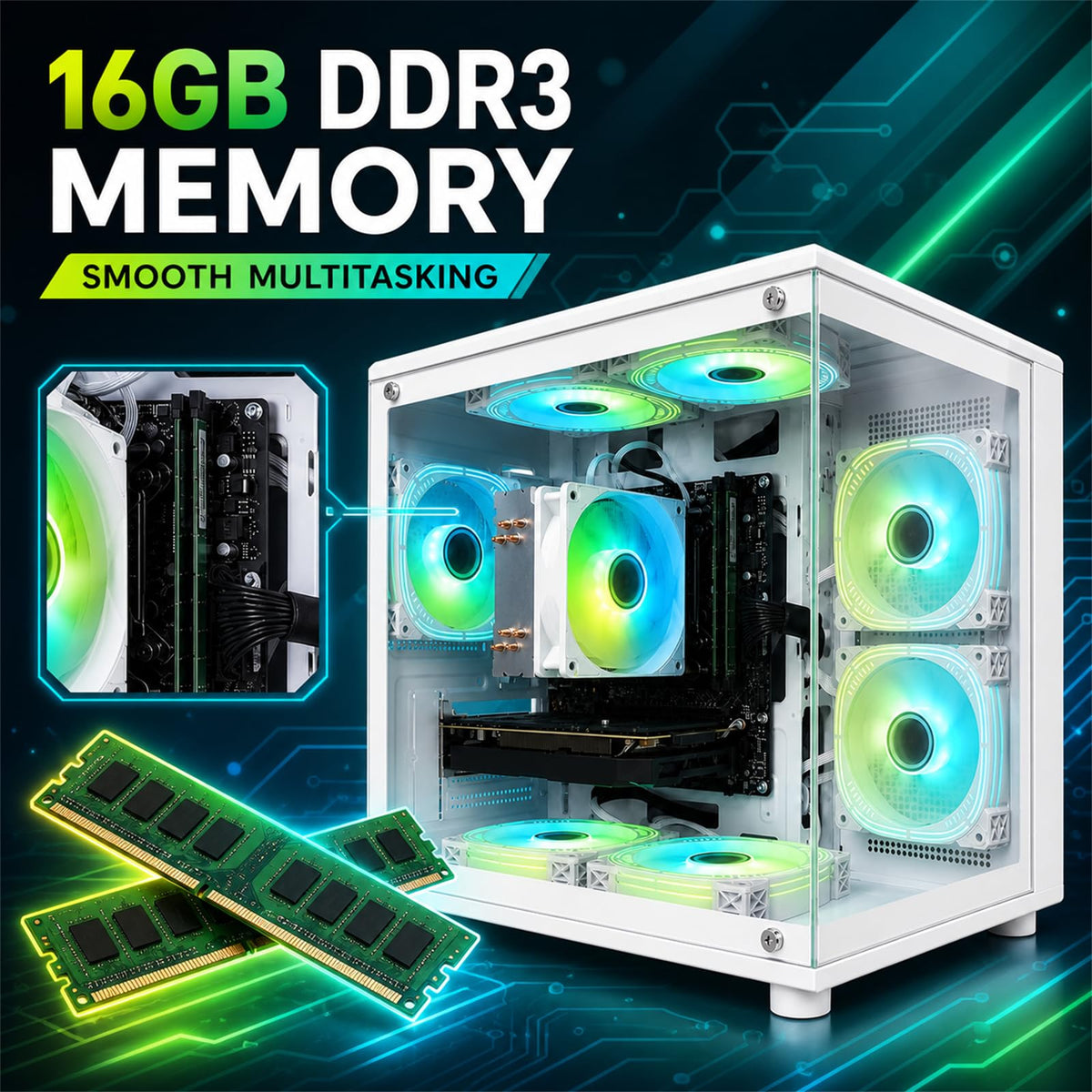 Desktop PC, i7-7700, RX 580 8GB, 16GB RAM, 256GB SSD, WiFi 6, Black