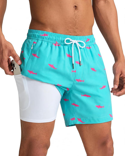 maamgic Mens Swim Trunks with Compression Liner 5 Inch Quick Dry for Beach