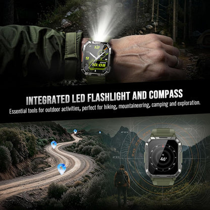 Military Smart Watch for Men with 100-Day Standby/Flashlight/Compass