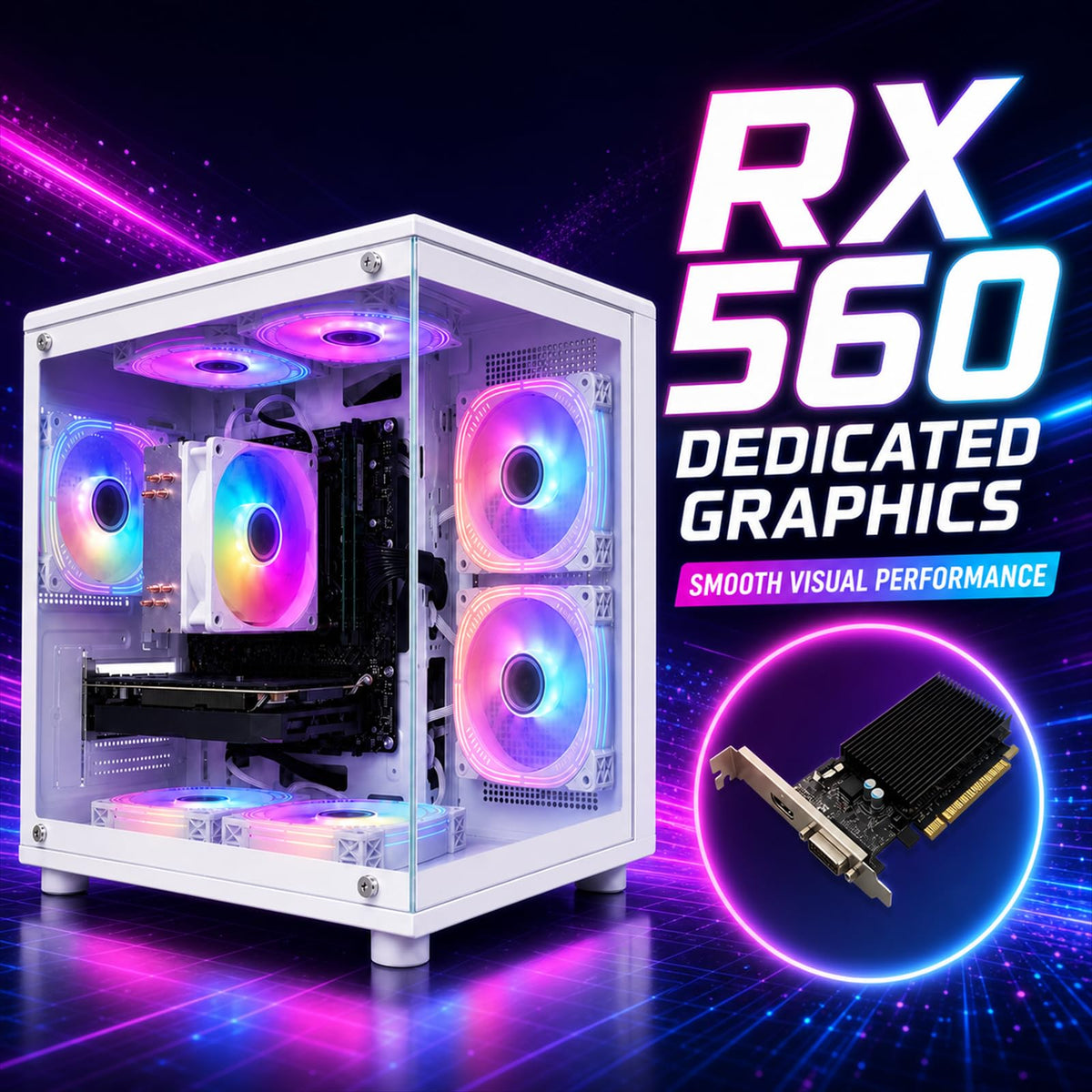 Desktop PC, i7-7700, RX 580 8GB, 16GB RAM, 256GB SSD, WiFi 6, Black