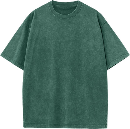 Men's Cotton T-Shirts Oversized Unisex Short Sleeves Casual Loose Wash Solid Basic Tee Tops