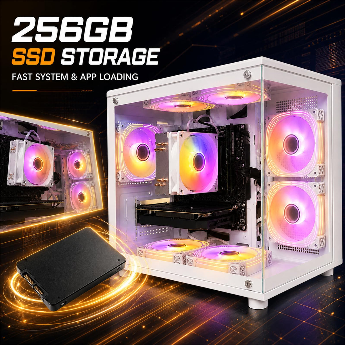 Desktop PC, i7-7700, RX 580 8GB, 16GB RAM, 256GB SSD, WiFi 6, Black
